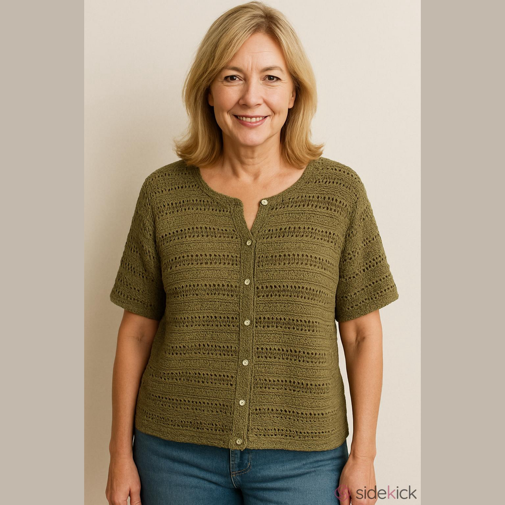 Claudia D Crochet Knit Button Down Cardigan Olive Large
